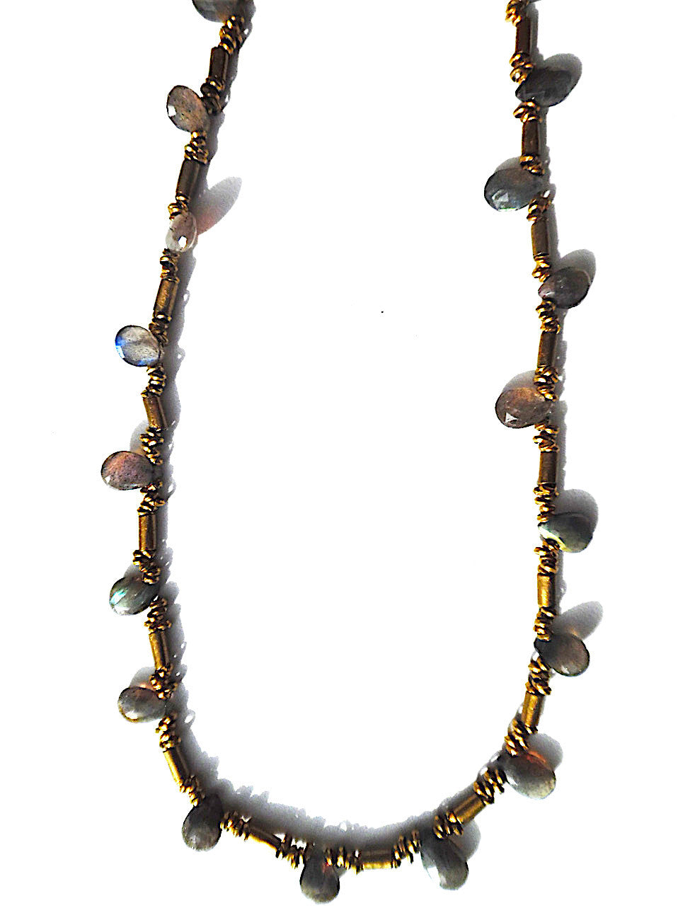 Necklace Labradorite Briolet and African Gold on Brass