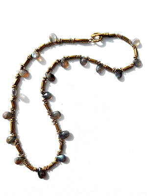 Necklace Labradorite Briolet and African Gold on Brass