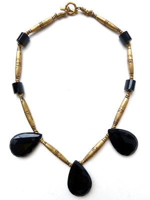Necklace Vintage African Brass And Faceted Onyx