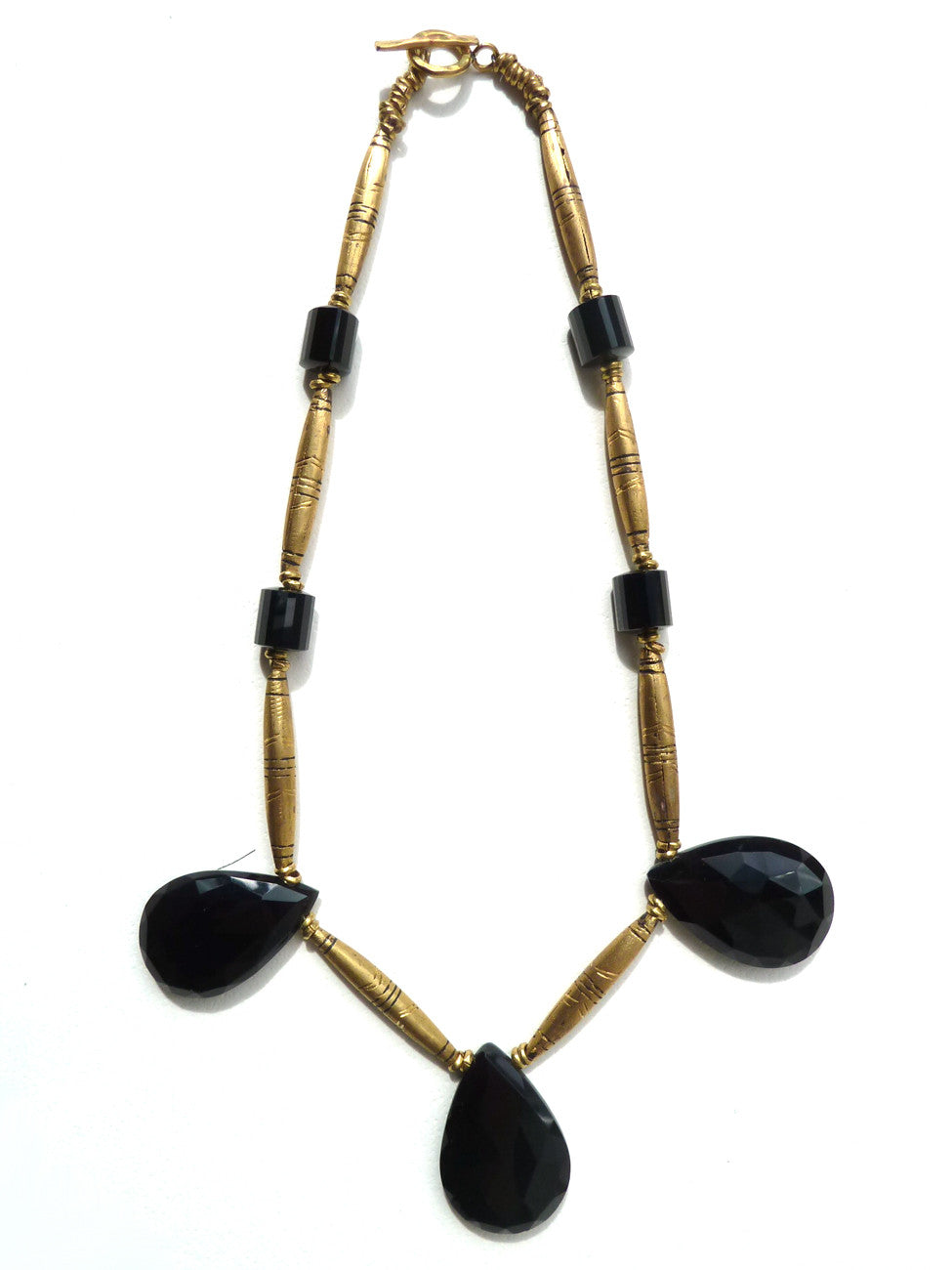 Necklace Faceted Labradorite Teardrops and Vintage African Brass