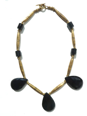 Necklace Faceted Labradorite Teardrops and Vintage African Brass