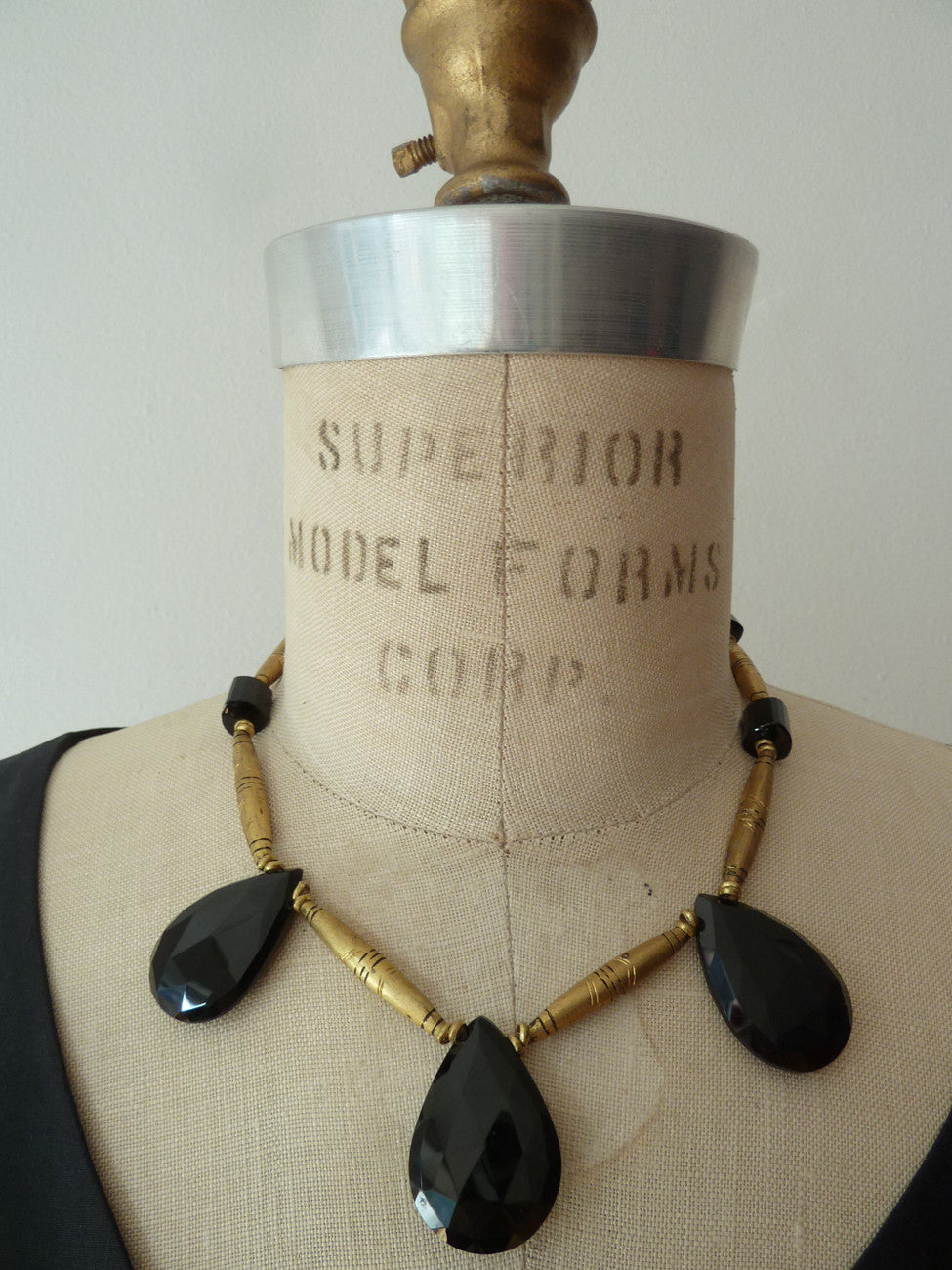 Necklace Vintage African Brass And Faceted Onyx