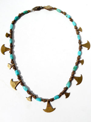 Necklace Turquoise And Vintage African  Ooloo Brass