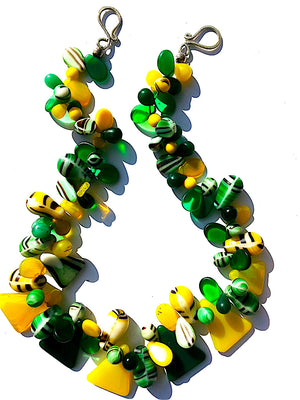 Necklace Mix Of African And Czech Glass Yellow and Green