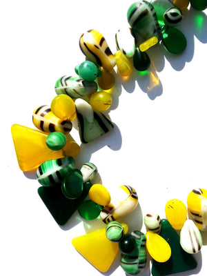 Necklace Mix Of African And Czech Glass Yellow and Green