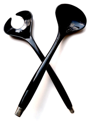SALAD SERVER BLACK OR MIXED HORN AND STERLING SILVER