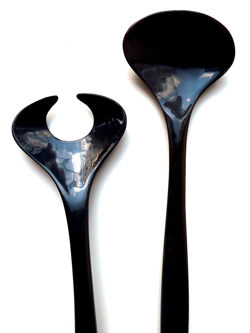 SALAD SERVER BLACK OR MIXED HORN AND STERLING SILVER