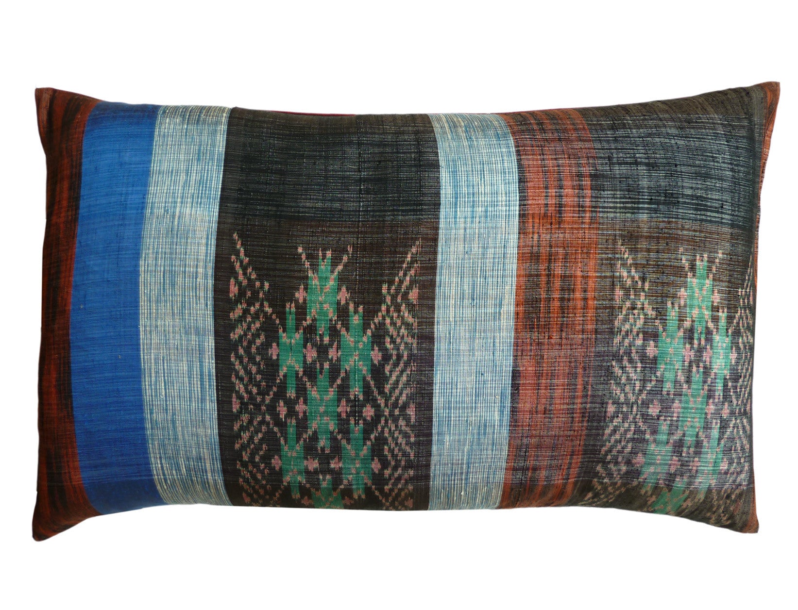 Thai Silk Modern Ikat King Size Pillows  Sold As Pair Red White Blue