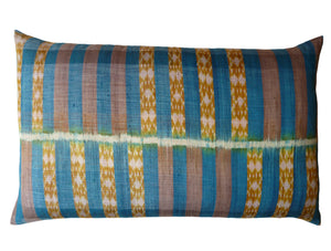 Thai Silk Modern Ikat King Size Pillows Sold As Pair Teal Gold Bars