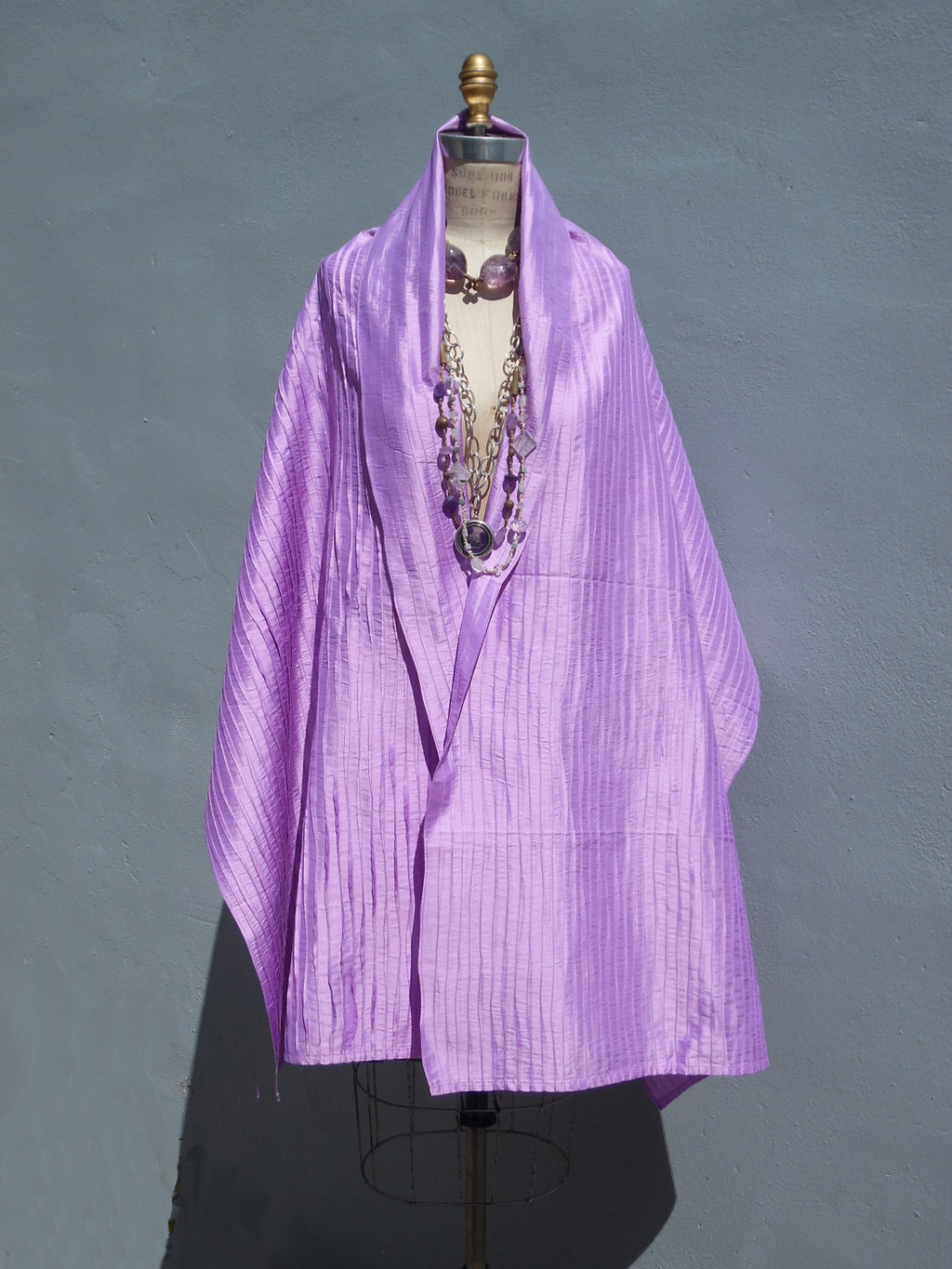 Thai Silk Pintuck Pleated Shawl Lilac