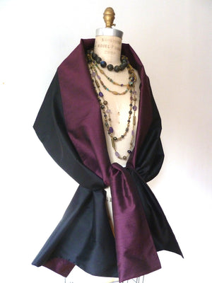 Double Sided Evening Shawl Black Champagne