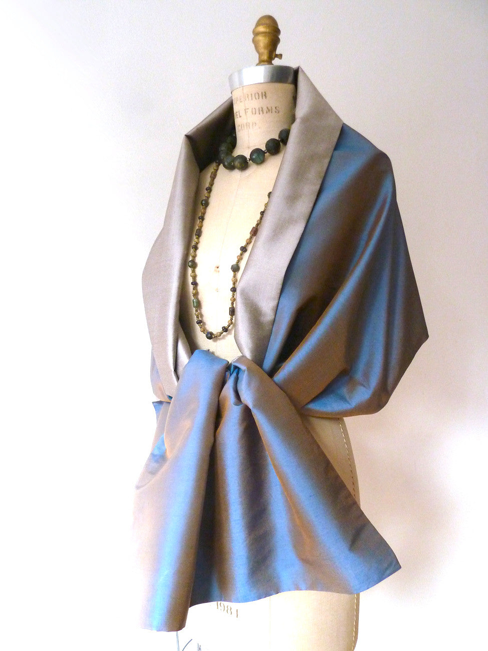 Double Sided Evening Shawl Pewter Penny Blue
