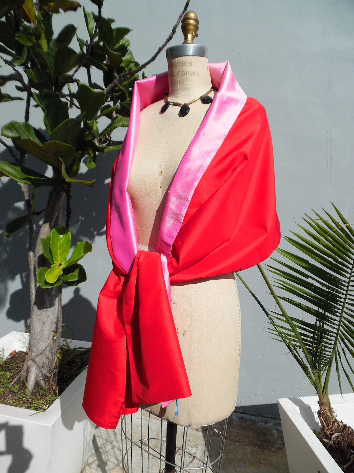 Double Sided Evening Shawl Red Candy Pink