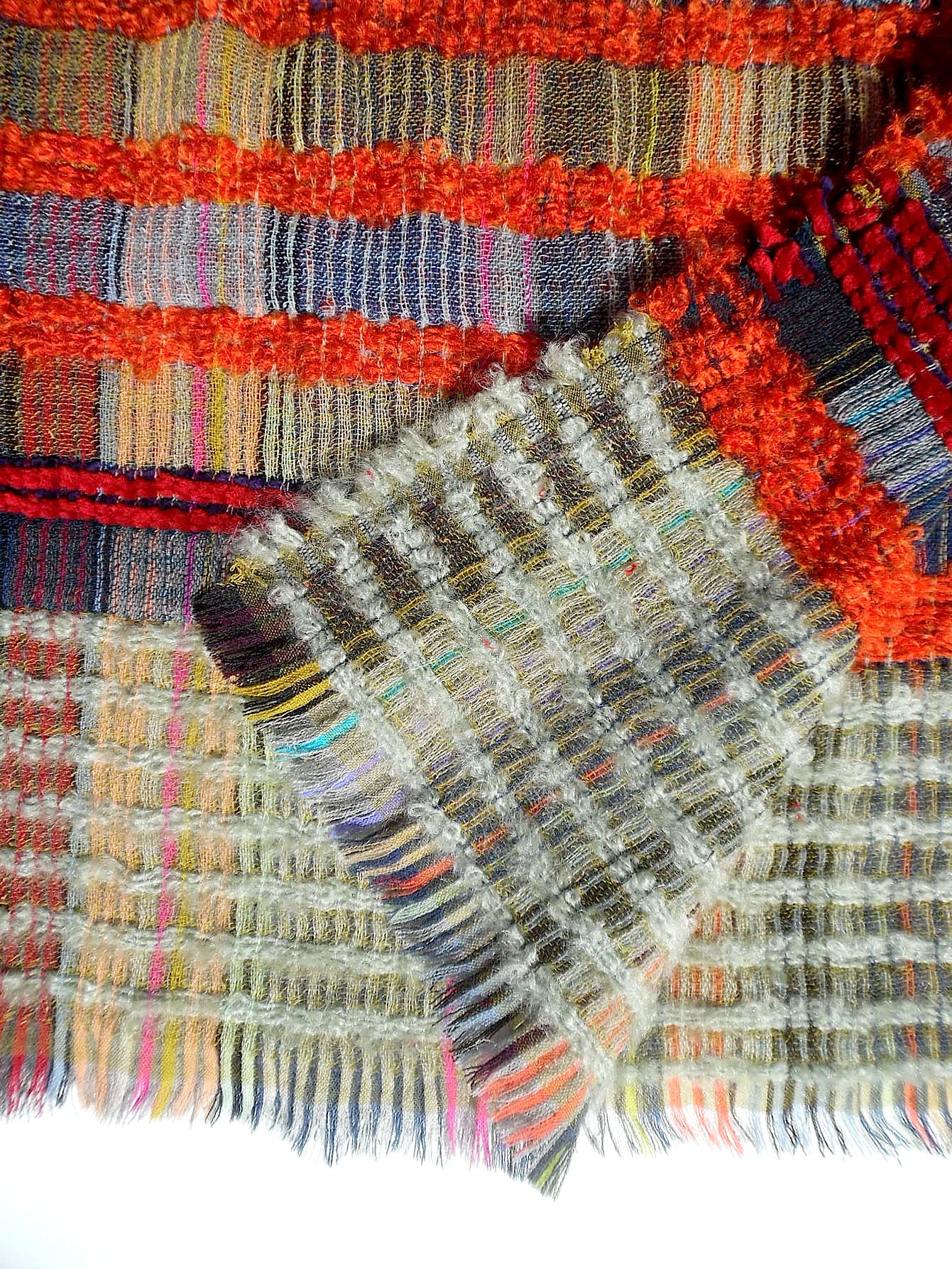 Scarf Lambswool Cotton Mohair Colorblock Red Orange Multi