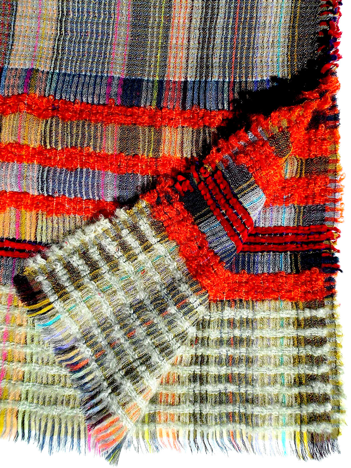 Scarf Lambswool Cotton Mohair Colorblock Red Orange Multi