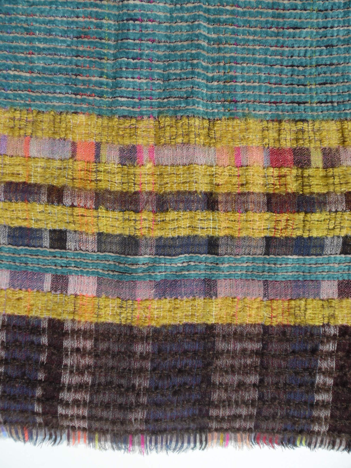 Scarf Lambswool Cotton Mohair Colorblock Teal Multi