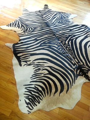 Cowhide Zebra Print On Light Beige