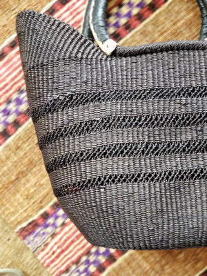 African Market Shopper Tote Bag Leather Handles