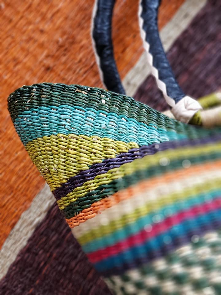 African Market Shopper Tote Bag Leather Handles