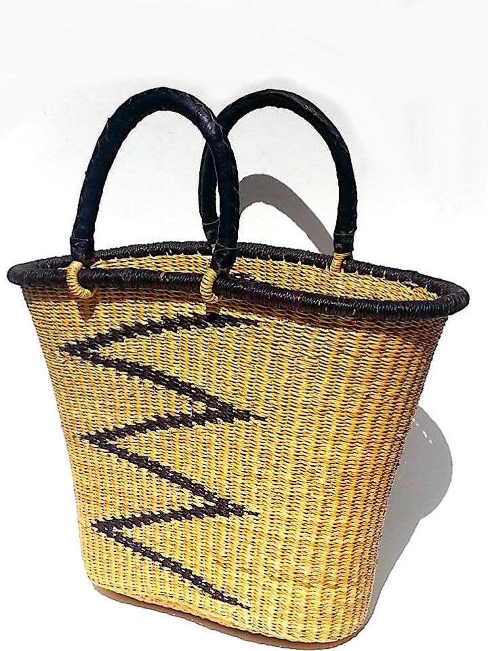 African Market Bucket Tote Bag Leather Handles