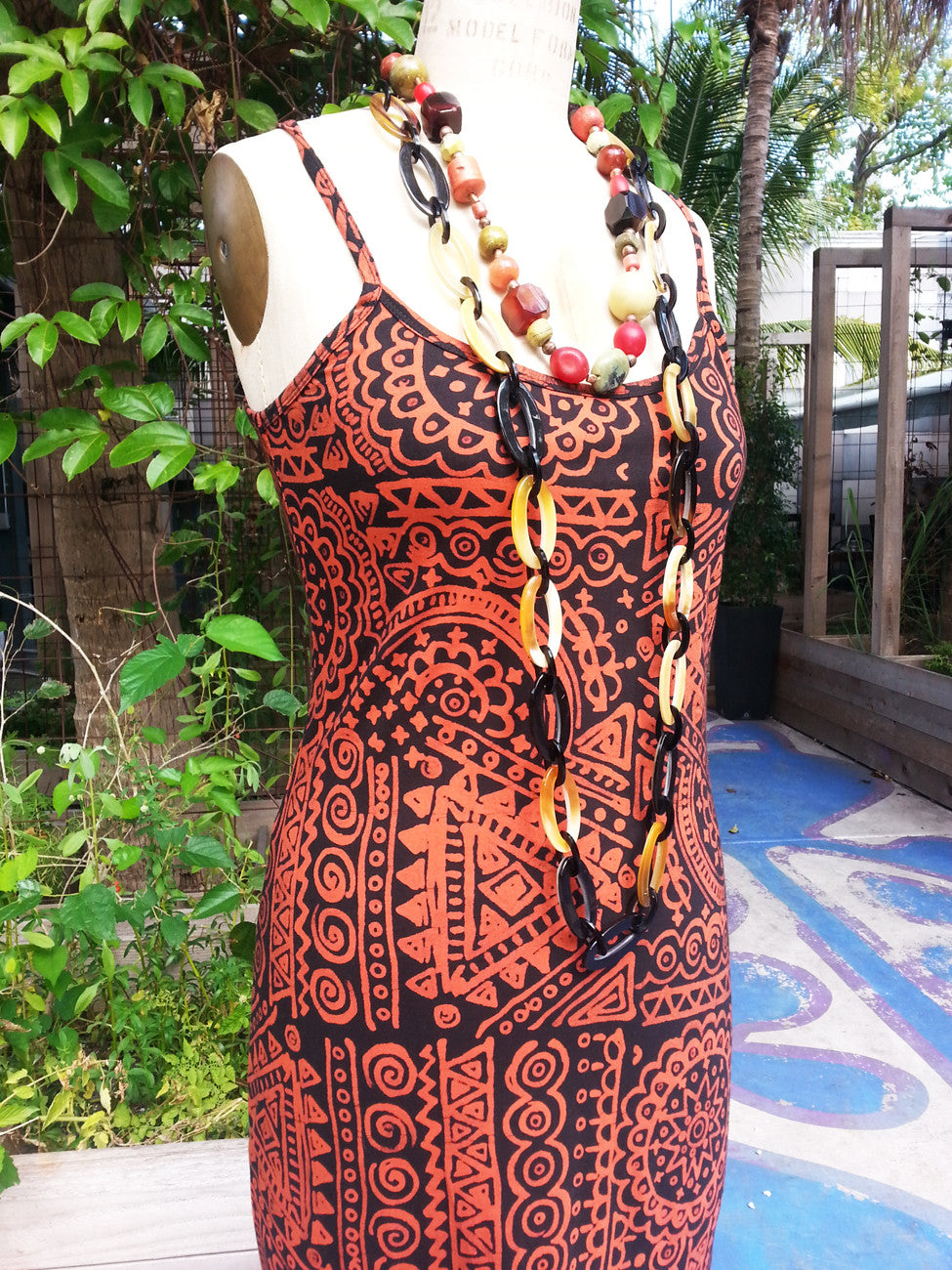 Batik Beach Dress in Indonesia Orange on Black