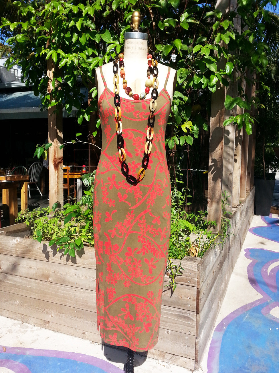 Batik Beach Dress Matisse Olive and Red