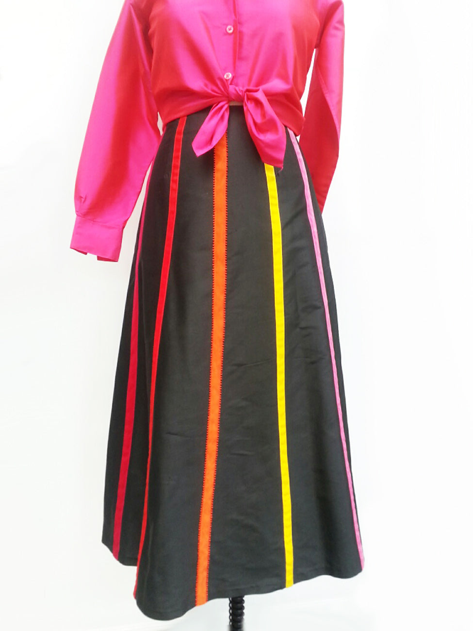 Carnival Skirt Thai Silk And Velvet Ribbons Black Bright