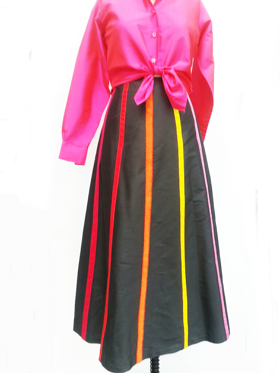 Carnival Skirt Thai Silk And Velvet Ribbons Black Bright