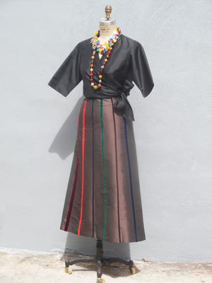 Carnival Skirt Thai Silk And Velvet Ribbons Chocolate
