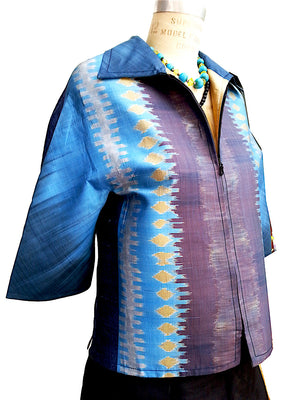 Modern Ikat Couture Cut Jacket Blue Purple