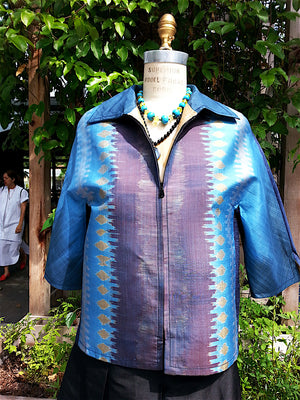 Modern Ikat Couture Cut Jacket Blue Purple