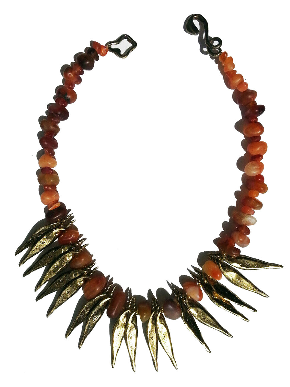 Necklace Carnelian Agate and Bronze Spikes