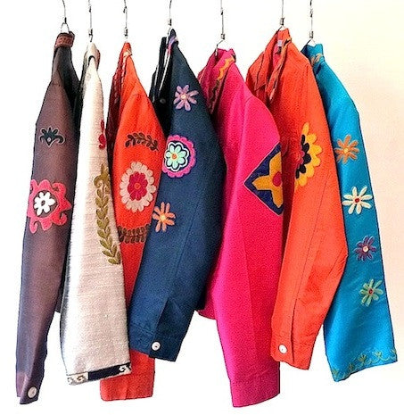 Jean Jacket Vintage Suzani Embroidery Navy Oatmeal