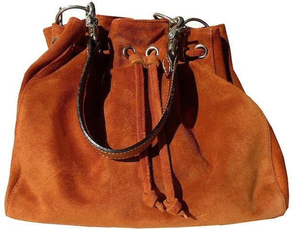 Draw String Hobo Pouch Suede Chocolate