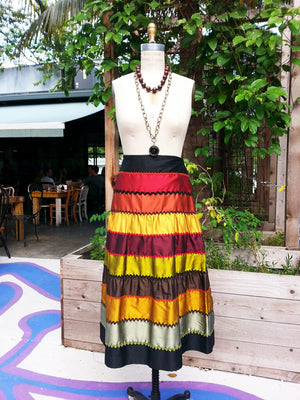 Diablita Thai Silk Evening Skirt With Rick Rack Ribbons