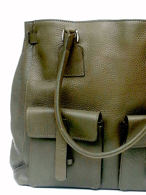 Doble Tote Bag Pebble Grain Leather Black Or Moss