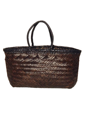 Woven Leather Basket Tote Bag
