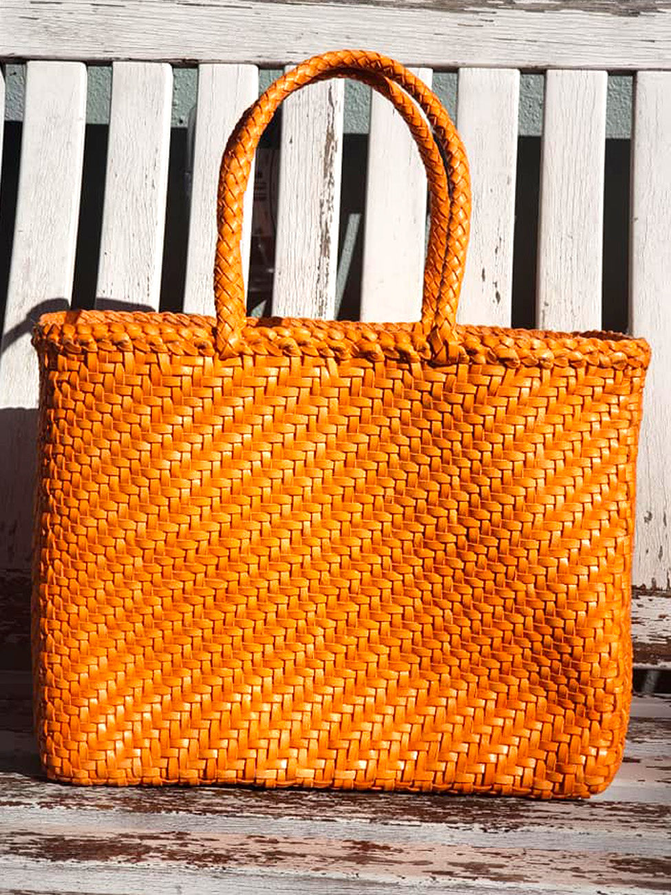 Woven Leather Medium Tote Bag