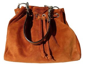 Draw String Hobo Pouch Suede Chocolate