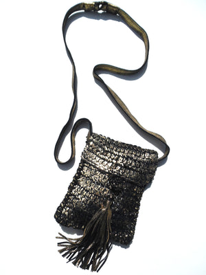 Tricot Woven Leather Crossbody Bag with Tassel