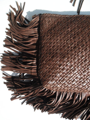 Hand Woven Leather Clutch With Fringe And Tassel - Crossbody Strap