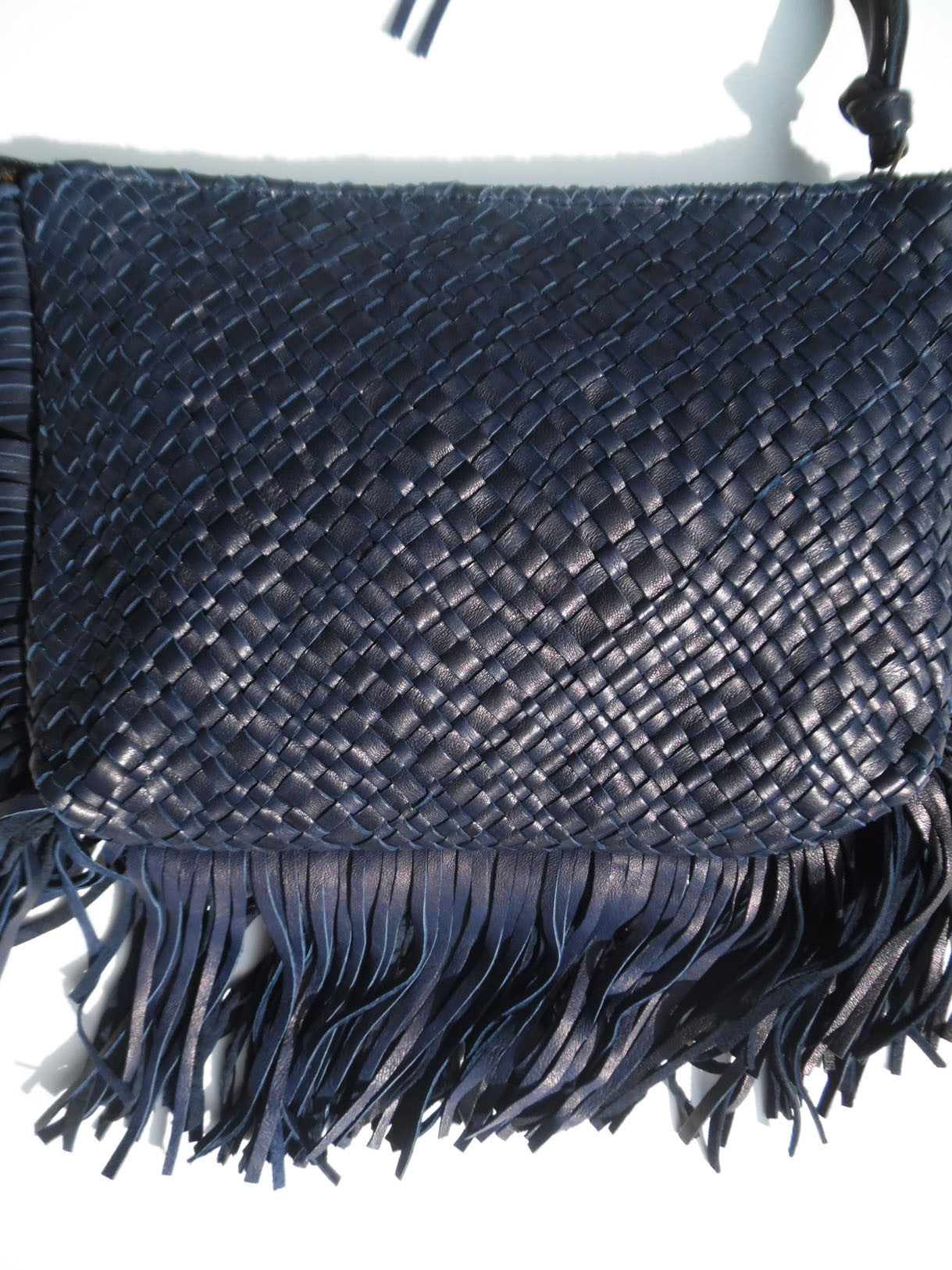 Hand Woven Leather Clutch With Fringe And Tassel - Crossbody Strap
