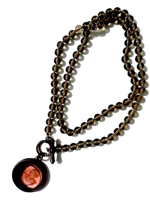 Necklace Intaglio On 30 Inch Glass Bead