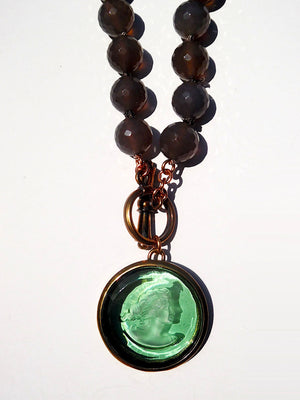 Necklace Intaglio On Faceted Glass Beads