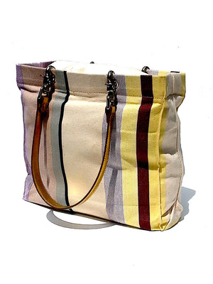 French Cotton Stripe Bags White Yellow Color Block