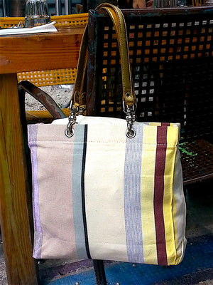 French Cotton Stripe Bags White Yellow Color Block