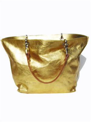 Gamidi Tote Bag Metallic Leather Gold