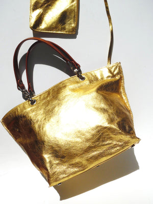 Gamidi Tote Bag Metallic Leather Champagne