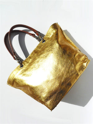 Gamidi Tote Bag Metallic Leather Gold