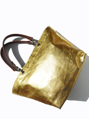 Gamidi Tote Bag Metallic Leather Champagne